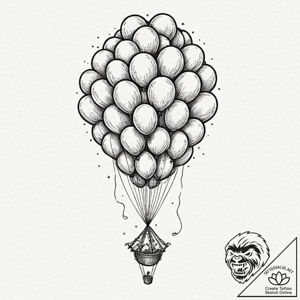 A whimsical balloon animal, party,, ink illus... - tattoo sketch (№1752634151_0, 16.07.2025 02:49) — tattoovalue.net