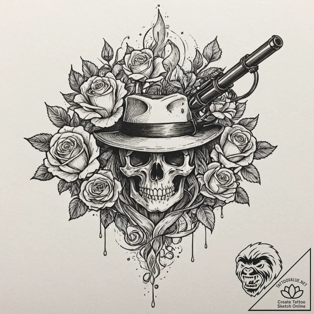 Bloodborne hunter's blunderbuss, smoking with... - tattoo sketch (№1752634541_0, 16.07.2025 02:55) — tattoovalue.net