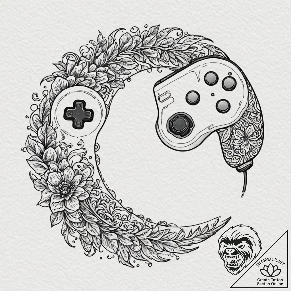 Nes controller, retro gaming, ink illustratio... - tattoo sketch (№1752634847_0, 16.07.2025 03:00) — tattoovalue.net