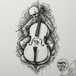 Automaton playing a cello made of bone and wi… – tattoo sketch (№1752635076_0, 16.07.2025 03:04) — tattoovalue.net