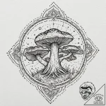 Mushroom spores clouding relic, ink illustrat… – tattoo sketch (№1752635459_0, 16.07.2025 03:10) — tattoovalue.net