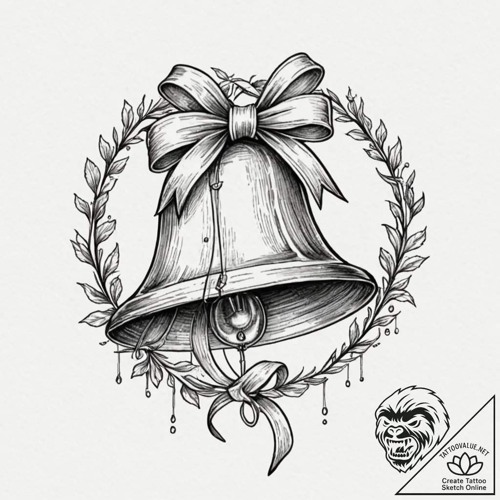 A classic bell with a ribbon, celebration,, t... - tattoo sketch (№1752635535_0, 16.07.2025 03:12) — tattoovalue.net