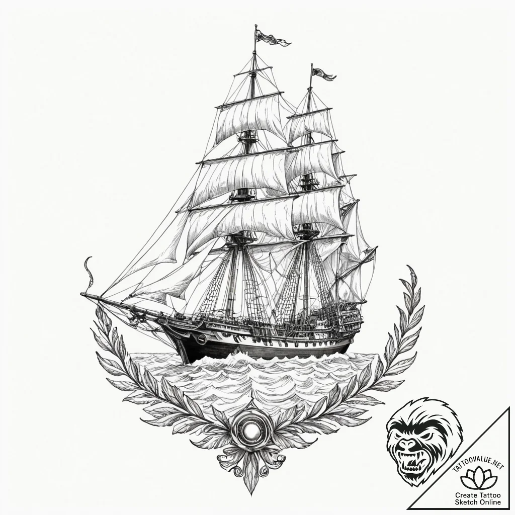 Frigate, artistic tattoo sketch, professional... - tattoo sketch (№1752635994_0, 16.07.2025 03:19) — tattoovalue.net