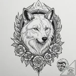 Angel wolf with flames beneath paws, tattoo l… – tattoo sketch (№1752636300_0, 16.07.2025 03:25) — tattoovalue.net