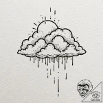 Rain cloud, single line drawing, tattoo flash… – tattoo sketch (№1752636377_0, 16.07.2025 03:26) — tattoovalue.net