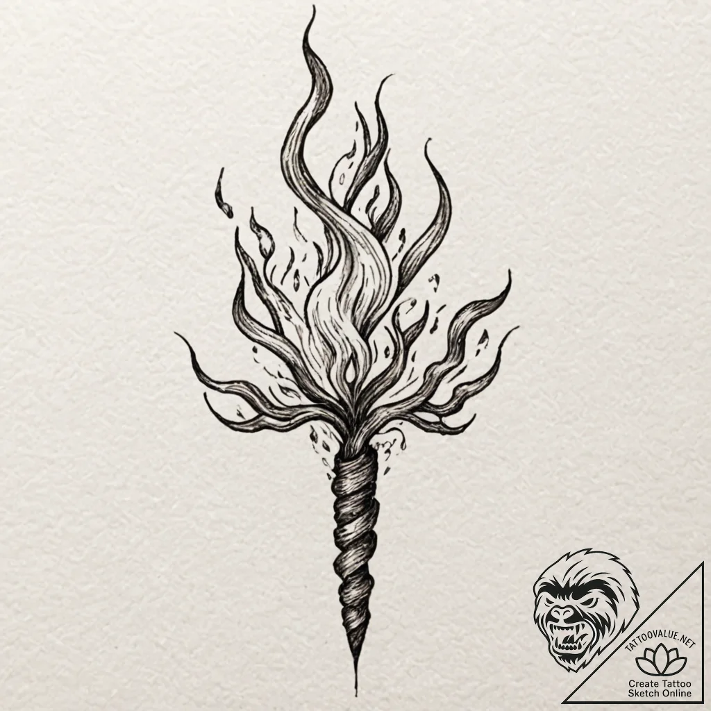 Flaming roots entwining blade, artistic tatto... - tattoo sketch (№1752636683_0, 16.07.2025 03:31) — tattoovalue.net