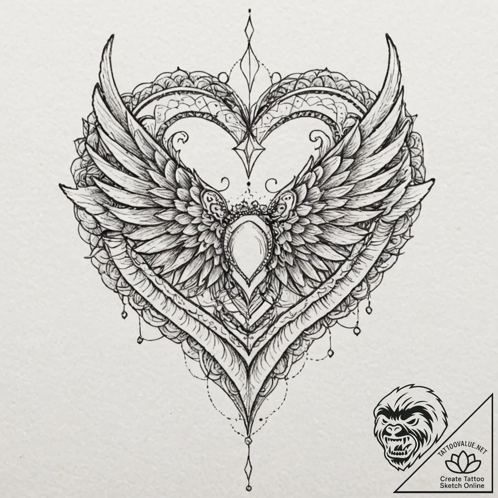 A detailed broken heart with wings, freedom f... - tattoo sketch (№1752637345_0, 16.07.2025 03:42) — tattoovalue.net