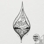 Tear drop reflecting a burning world, ink ill… – tattoo sketch (№1752637423_0, 16.07.2025 03:43) — tattoovalue.net