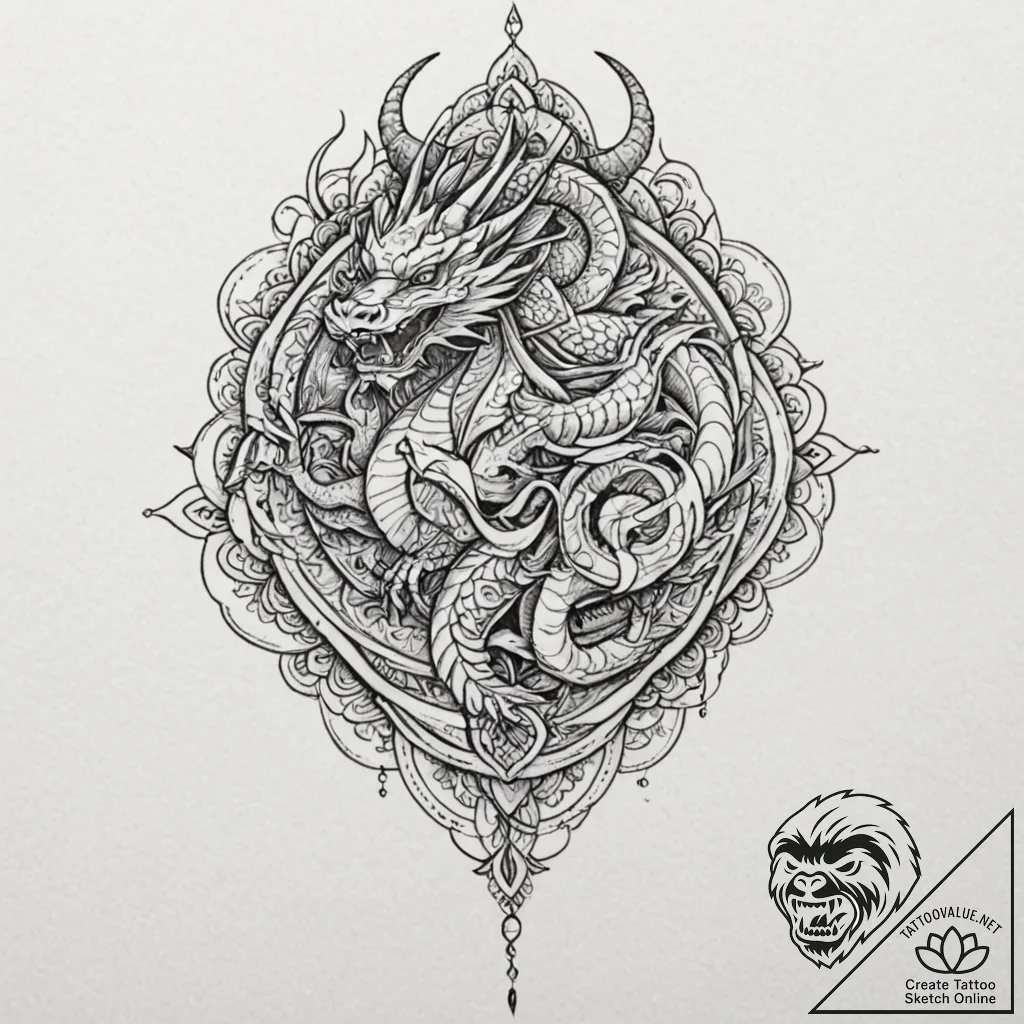 Kimono dragon winding around fan, tattoo sket... - tattoo sketch (№1752637576_0, 16.07.2025 03:46) — tattoovalue.net