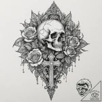 Coral dagger encrusted with pearls, tattoo fl… – tattoo sketch (№1752637653_0, 16.07.2025 03:47) — tattoovalue.net