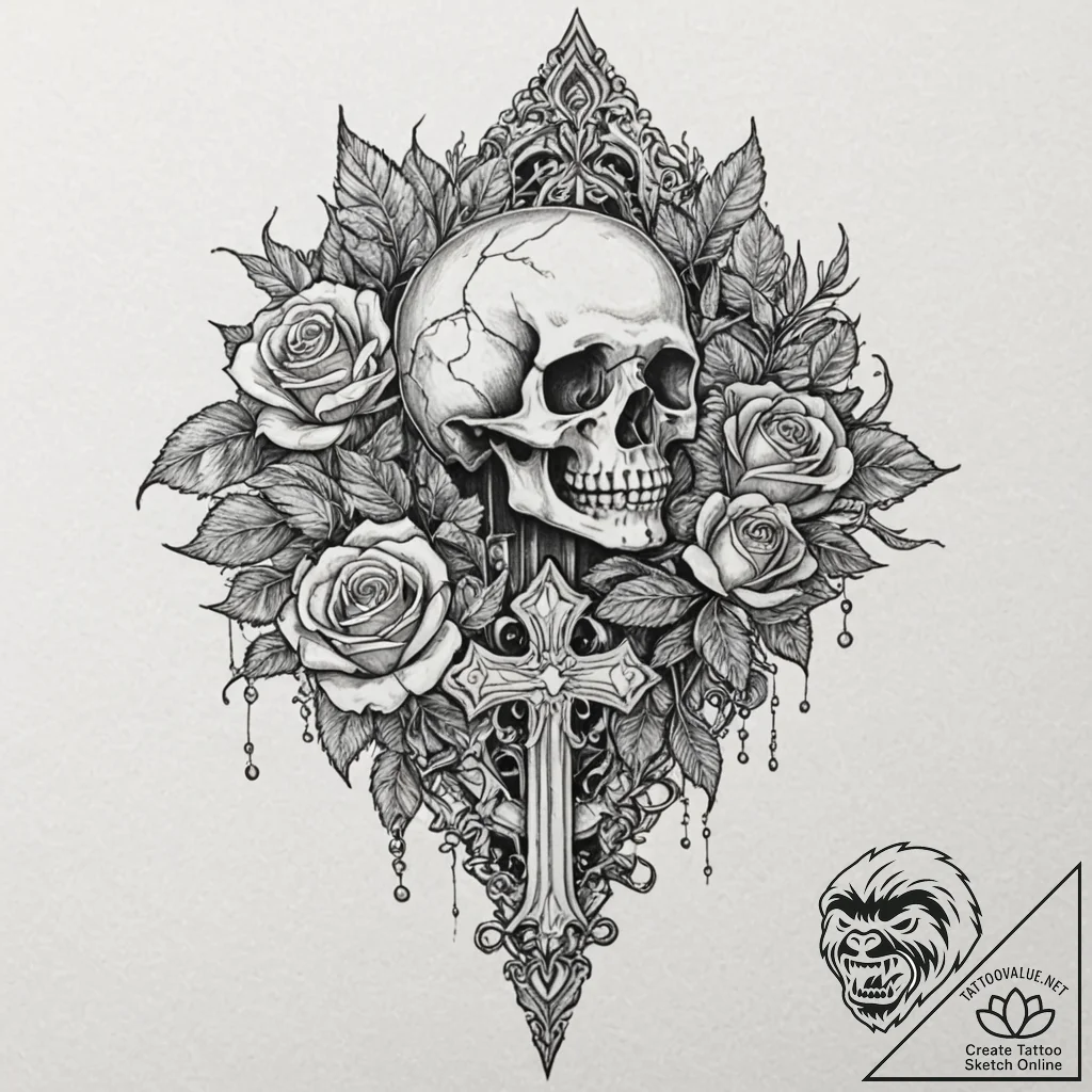 Coral dagger encrusted with pearls, tattoo fl... - tattoo sketch (№1752637653_0, 16.07.2025 03:47) — tattoovalue.net