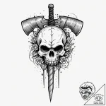 Tattoo sketch a barbarian’s axe with a skull… – tattoo sketch (№1752647491_0, 16.07.2025 06:31) — tattoovalue.net