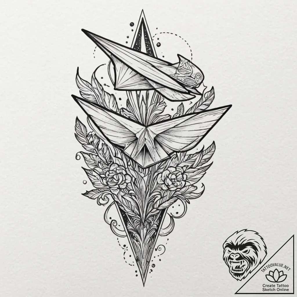 Tattoo design a small paper airplane flying f... - tattoo sketch (№1752647653_0, 16.07.2025 06:34) — tattoovalue.net