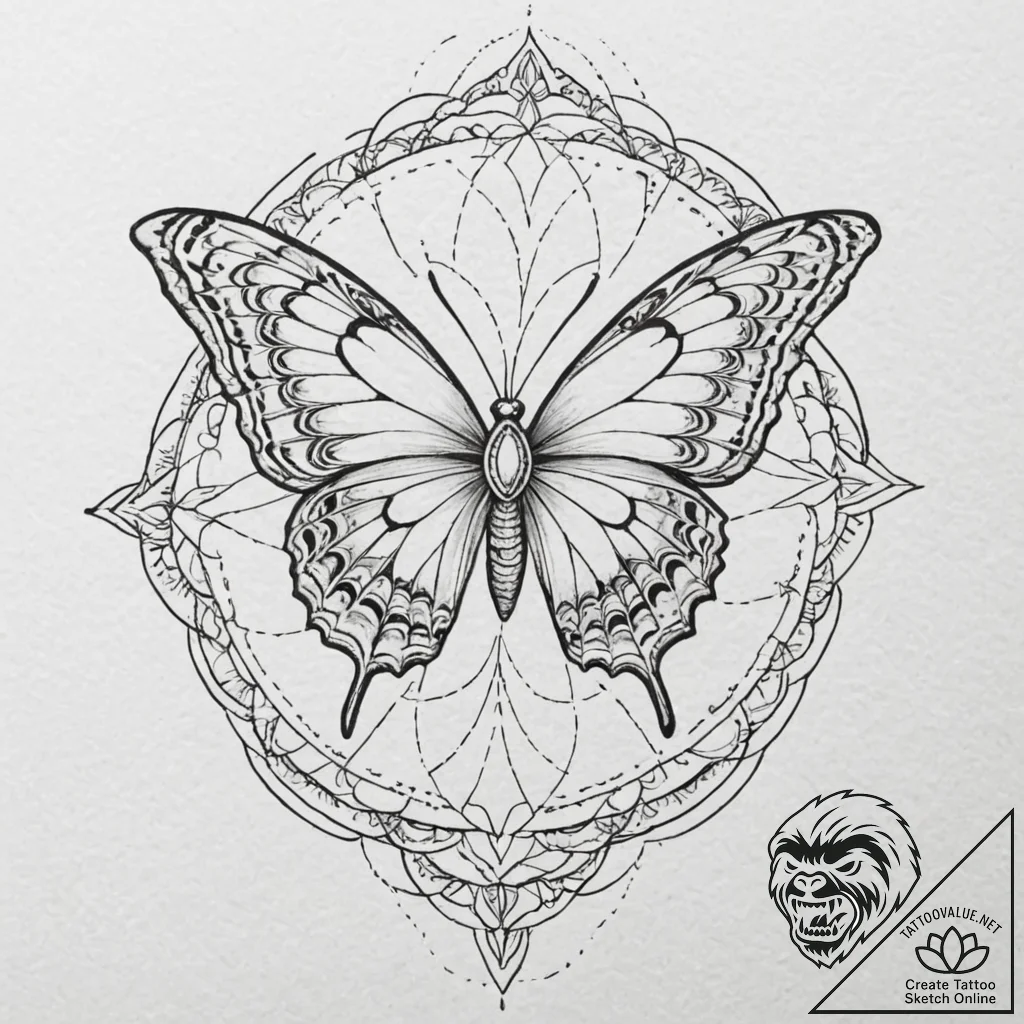 Butterfly, tattoo line art, geometric tattoo... - tattoo sketch (№1752647734_0, 16.07.2025 06:35) — tattoovalue.net