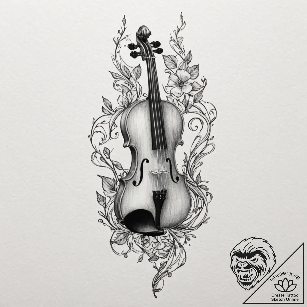 Tattoo sketch a violin whose strings turn int... - tattoo sketch (№1752647814_0, 16.07.2025 06:36) — tattoovalue.net