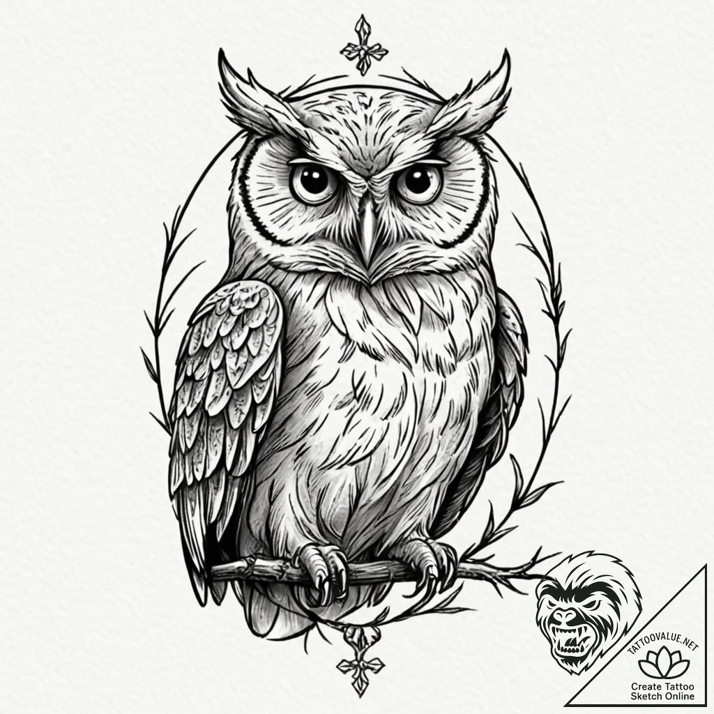 Neo-traditional tattoo design of the owl from... - tattoo sketch (№1752649042_0, 16.07.2025 06:57) — tattoovalue.net