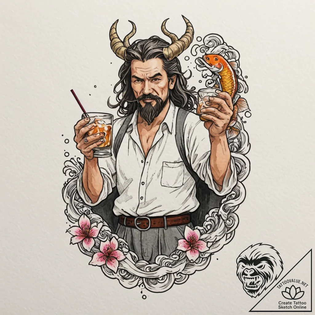 A neo-traditional tattoo of the dude from the... - tattoo sketch (№1752649124_0, 16.07.2025 06:58) — tattoovalue.net