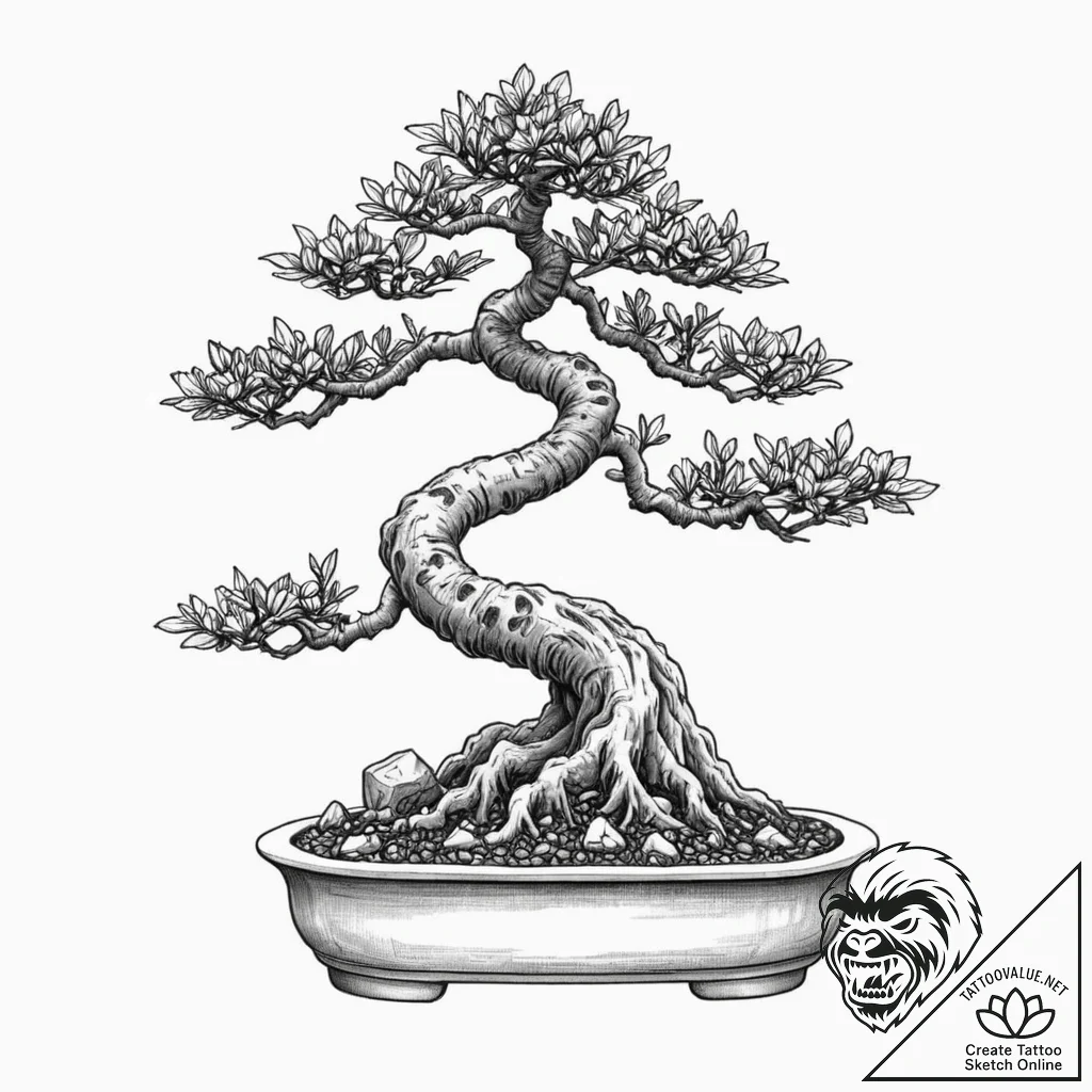 Bonsai, tattoo drawing outline, realistic bla... - tattoo sketch (№1752649206_0, 16.07.2025 07:00) — tattoovalue.net