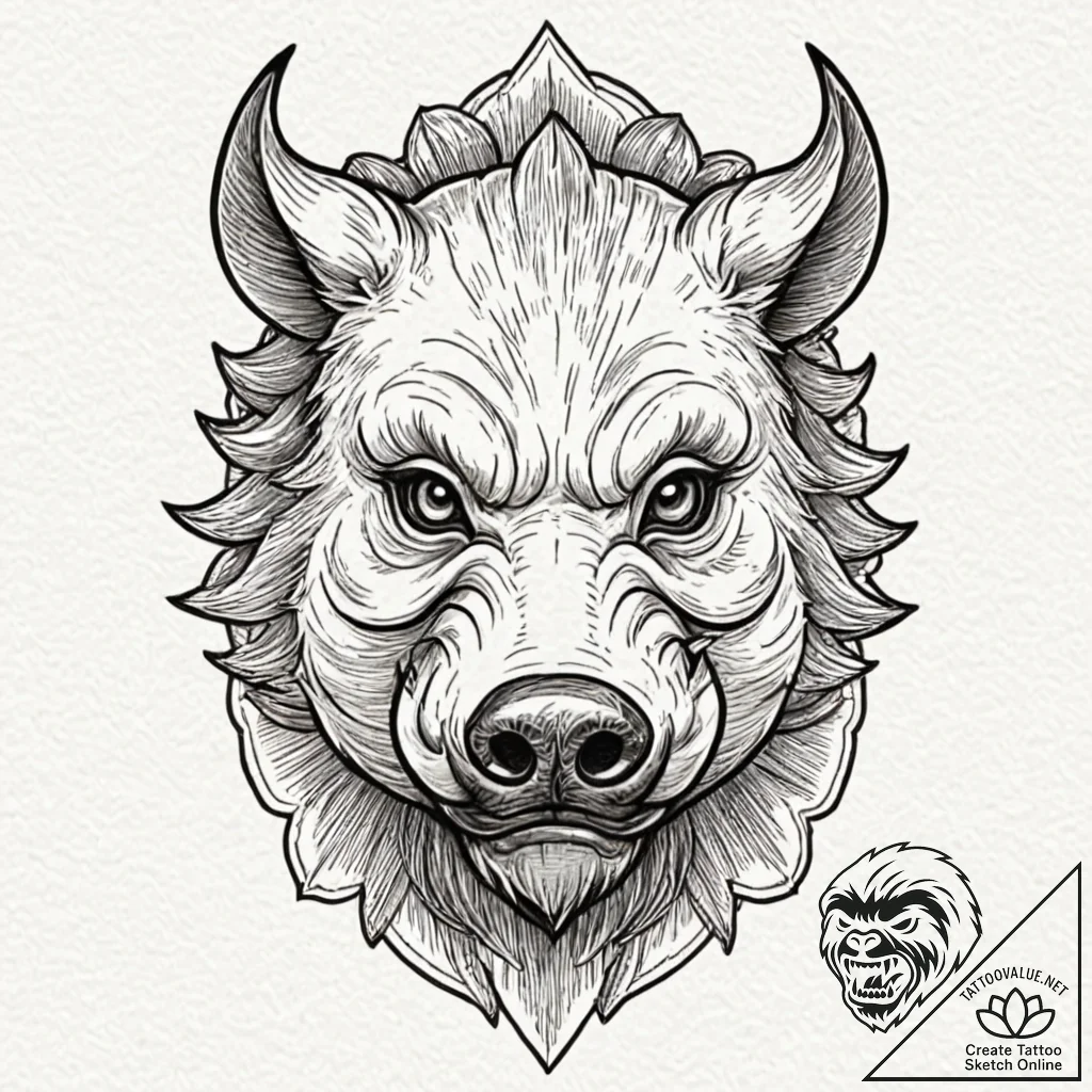 A linework tattoo of inosuke's boar mask,, in... - tattoo sketch (№1752649938_0, 16.07.2025 07:12) — tattoovalue.net