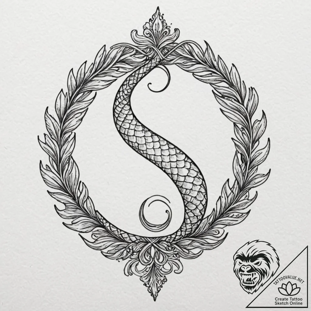 Tattoo sketch a mermaid's tail forming an inf... - tattoo sketch (№1752650263_0, 16.07.2025 07:17) — tattoovalue.net