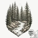 Forest, ink illustration for tattoo, muted co… – tattoo sketch (№1752650834_0, 16.07.2025 07:27) — tattoovalue.net