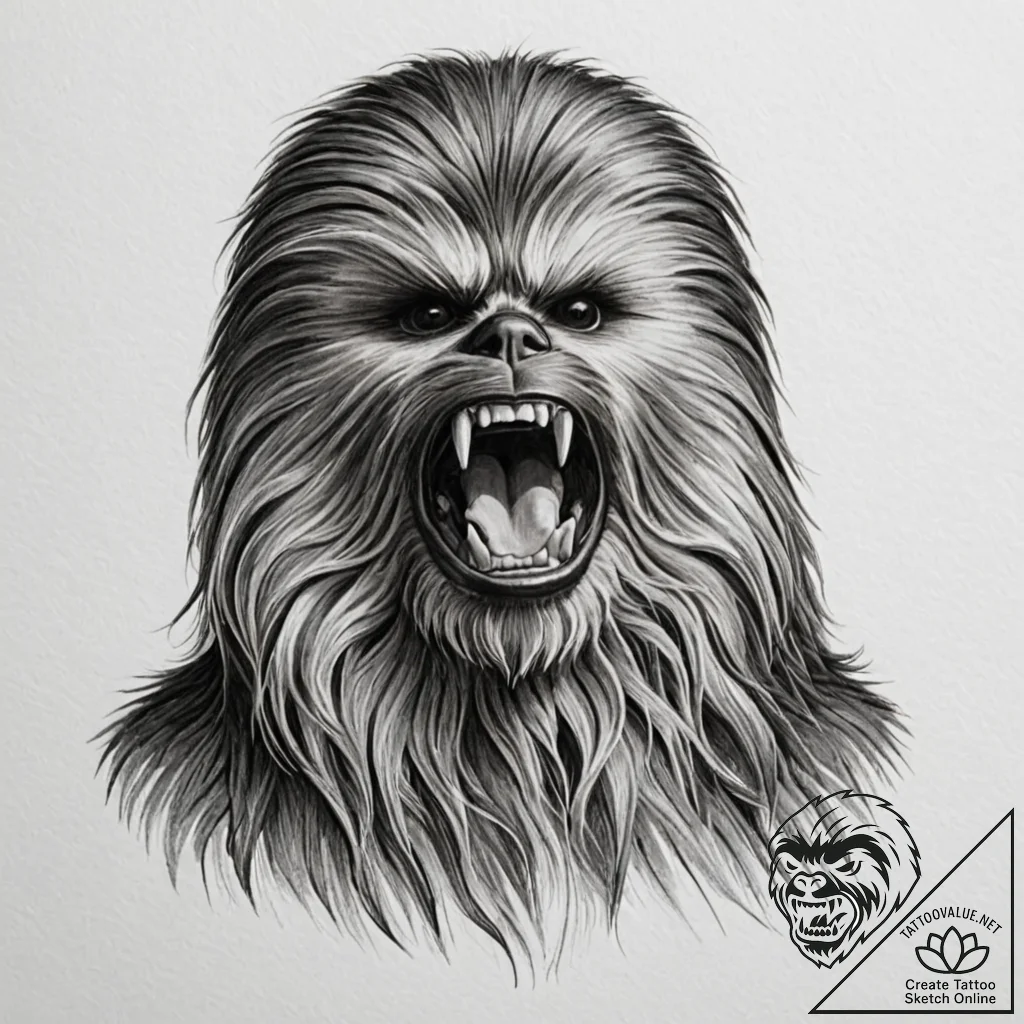 28. sketch of chewbacca letting out a mighty... - tattoo sketch (№1752651075_0, 16.07.2025 07:31) — tattoovalue.net