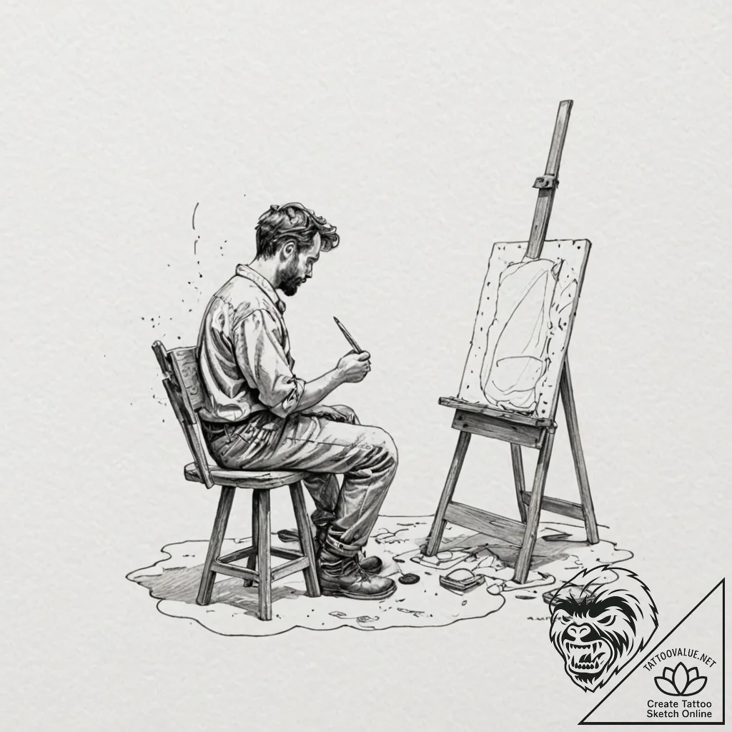A thoughtful portrait of a painter in their m... - tattoo sketch (№1752651157_0, 16.07.2025 07:32) — tattoovalue.net