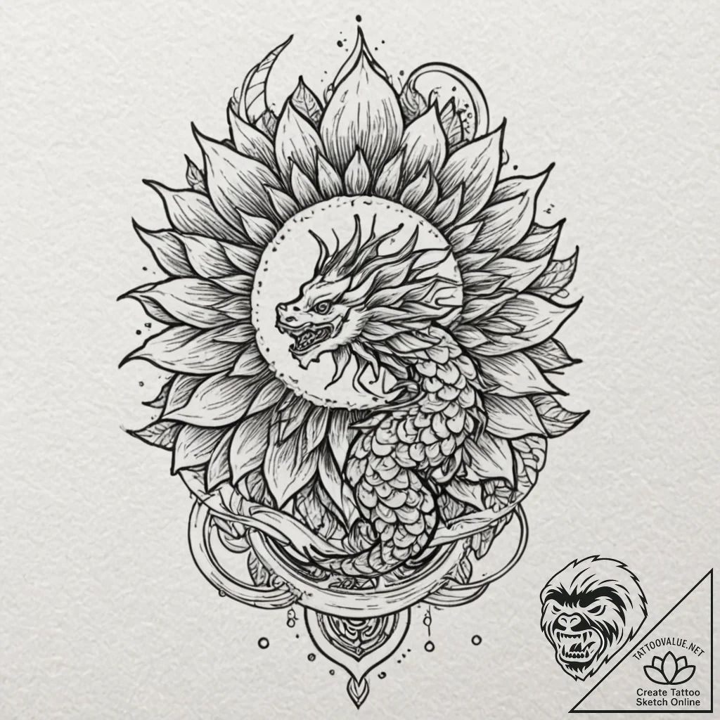 Tattoo sketch a sunflower with an eye at its... - tattoo sketch (№1752651321_0, 16.07.2025 07:35) — tattoovalue.net