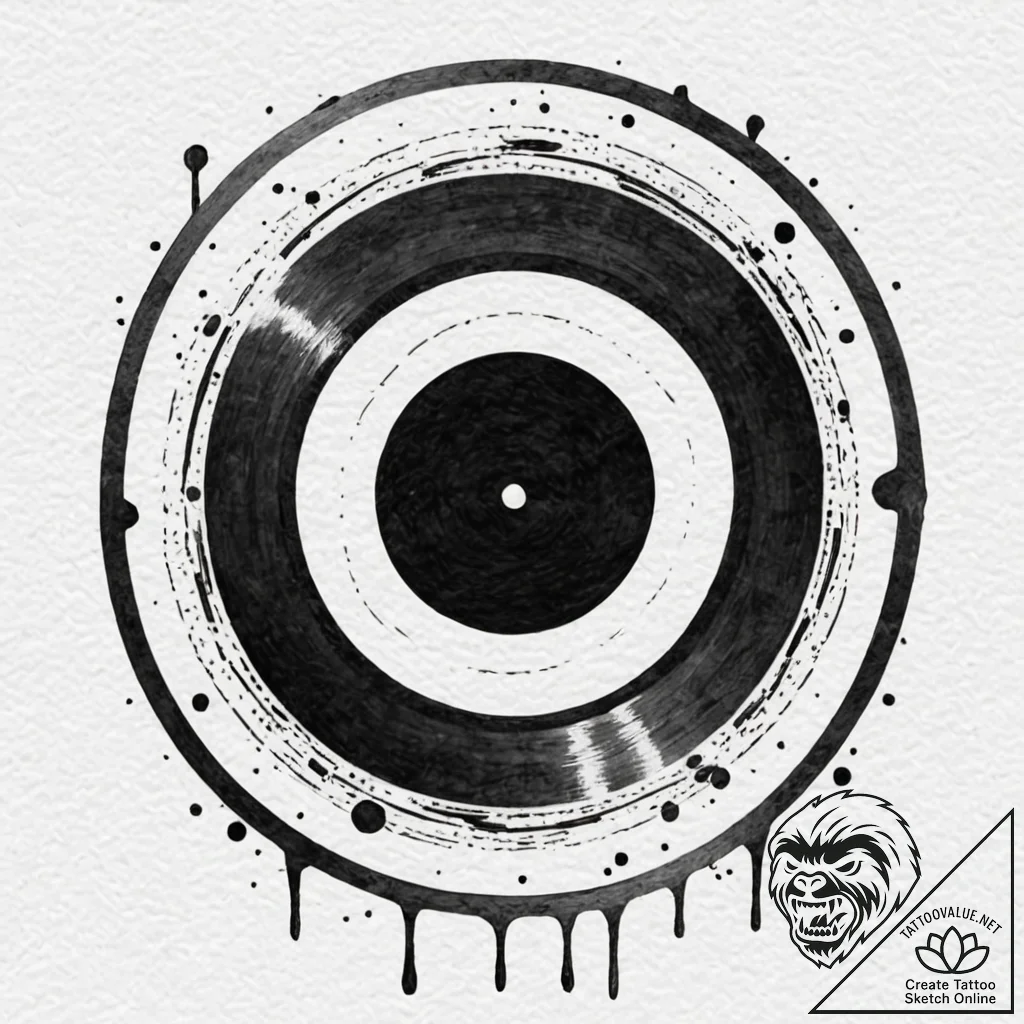 A close-up of a vinyl record's spinning label... - tattoo sketch (№1752651403_0, 16.07.2025 07:36) — tattoovalue.net