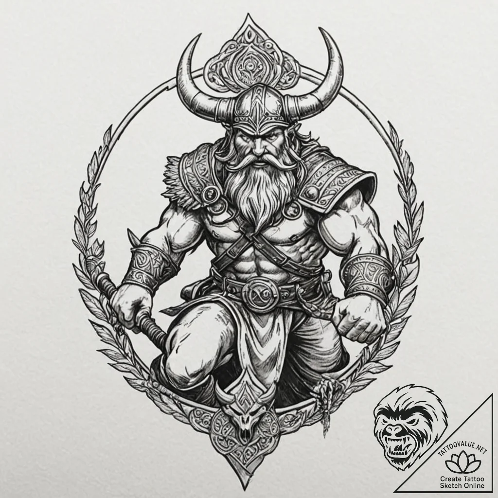 Tattoo sketch a viking berserker in mid-battl... - tattoo sketch (№1752652790_0, 16.07.2025 07:59) — tattoovalue.net