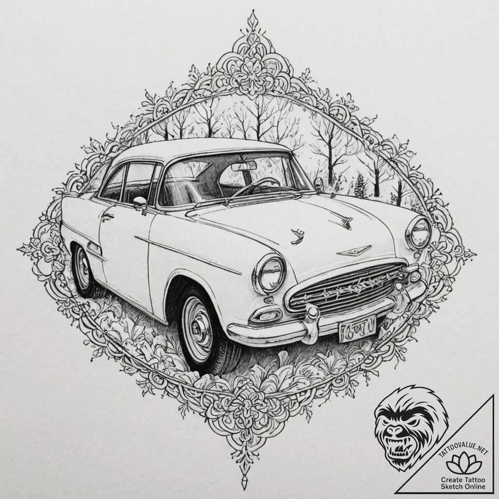 The intricate patterns of frost on a car wind... - tattoo sketch (№1752652872_0, 16.07.2025 08:01) — tattoovalue.net