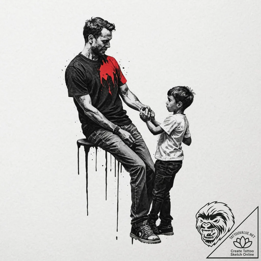 Tattoo design a silhouette of a father figure... - tattoo sketch (№1752653198_0, 16.07.2025 08:06) — tattoovalue.net