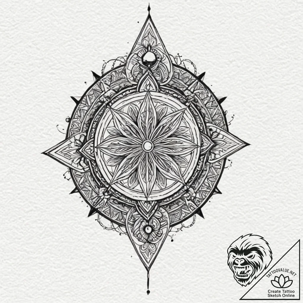 A geometric tattoo combining the kolovrat and... - tattoo sketch (№1752653608_0, 16.07.2025 08:13) — tattoovalue.net