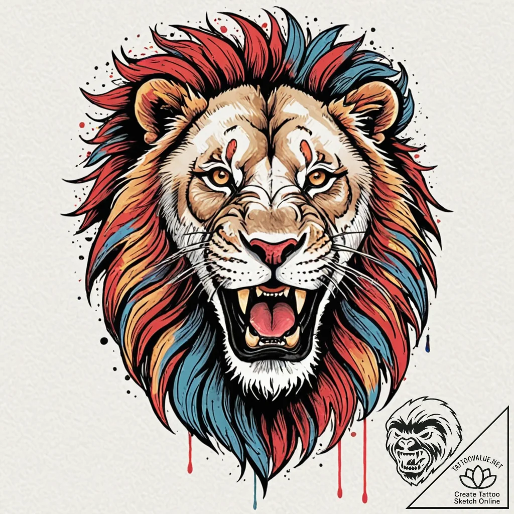Tattoo design a lion's head roaring protectiv... - tattoo sketch (№1752653775_0, 16.07.2025 08:16) — tattoovalue.net