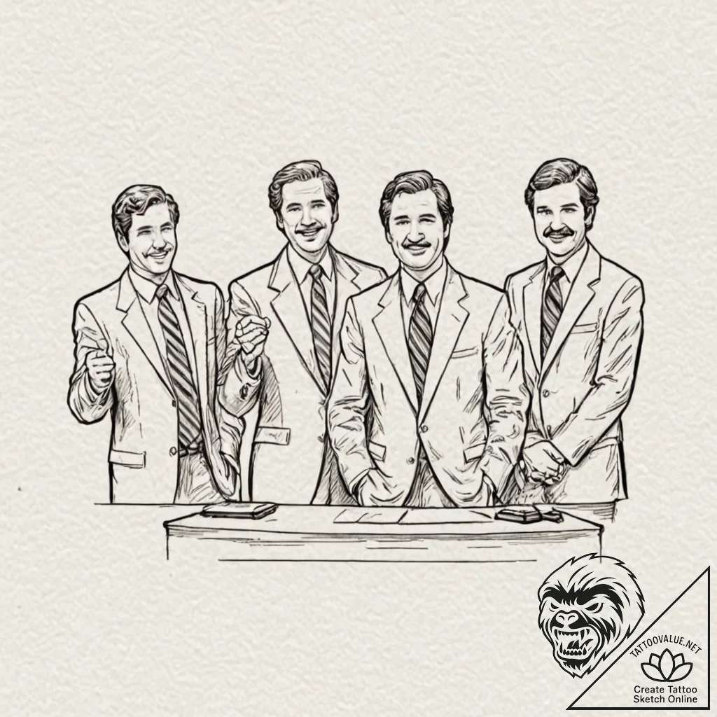 A sketch of the "news team assemble!" scene f... - tattoo sketch (№1752654023_0, 16.07.2025 08:20) — tattoovalue.net