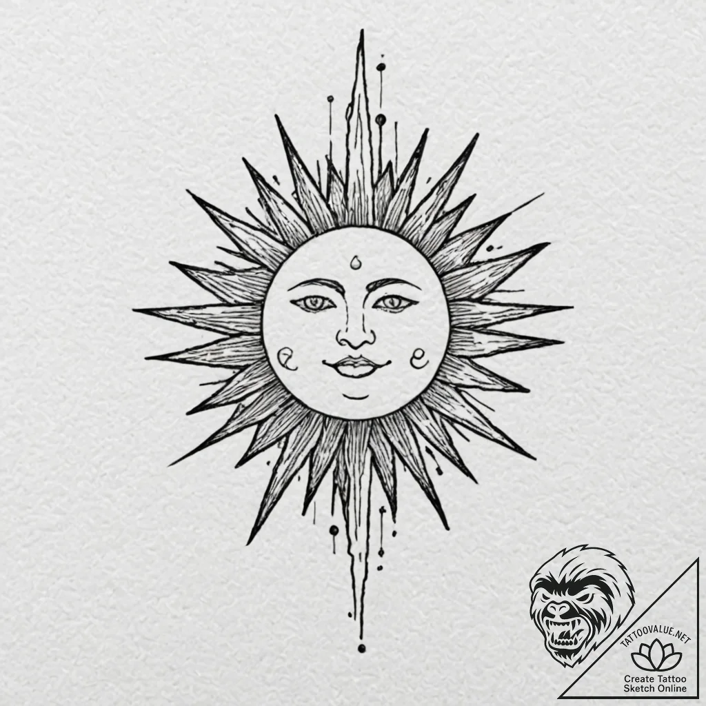 Tattoo sketch a leo symbol made of sun rays a... - tattoo sketch (№1752654104_0, 16.07.2025 08:21) — tattoovalue.net