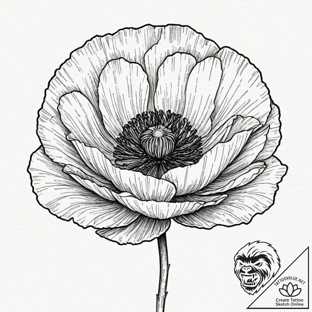Tattoo sketch a vibrant poppy, with bold wate... - tattoo sketch (№1752654185_0, 16.07.2025 08:23) — tattoovalue.net