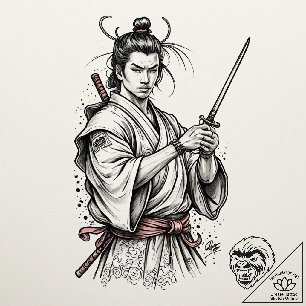 Tattoo design a samurai's traditional fan wit... - tattoo sketch (№1752654348_0, 16.07.2025 08:25) — tattoovalue.net