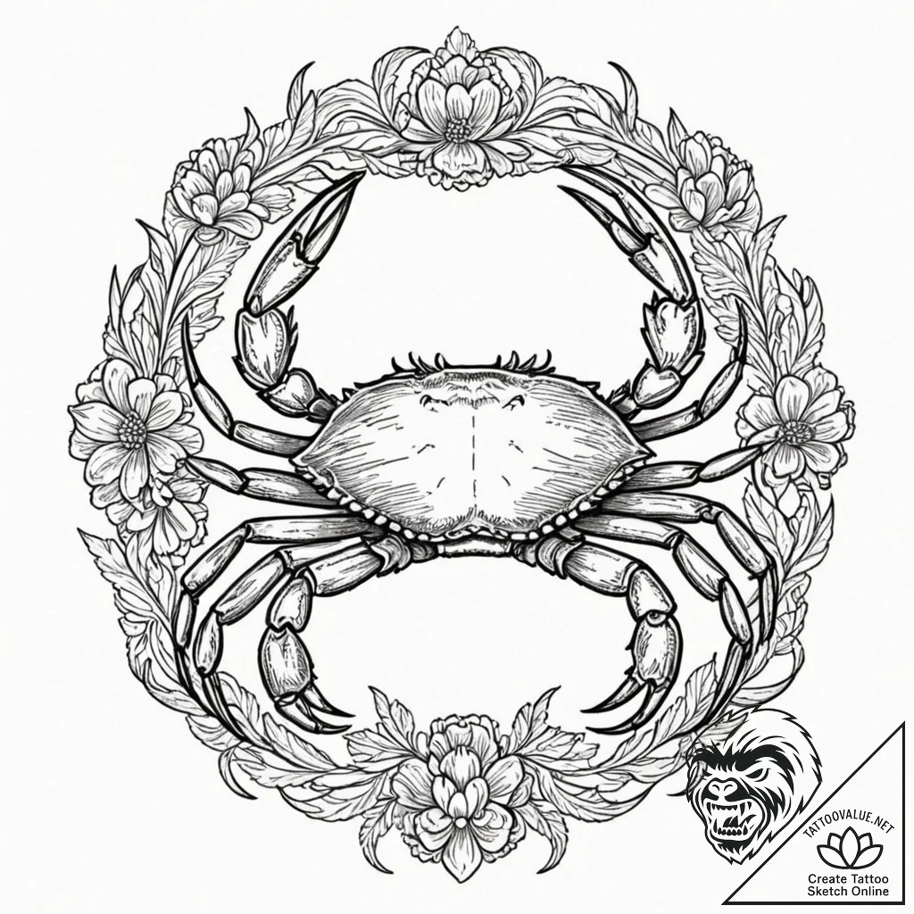 Crab, ink illustration for tattoo, neo tradit... - tattoo sketch (№1752658165_0, 16.07.2025 09:29) — tattoovalue.net
