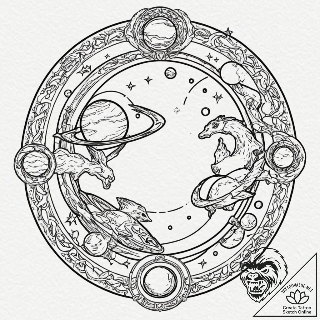 Tattoo design the ruling planet's symbol inte... - tattoo sketch (№1752658639_0, 16.07.2025 09:37) — tattoovalue.net