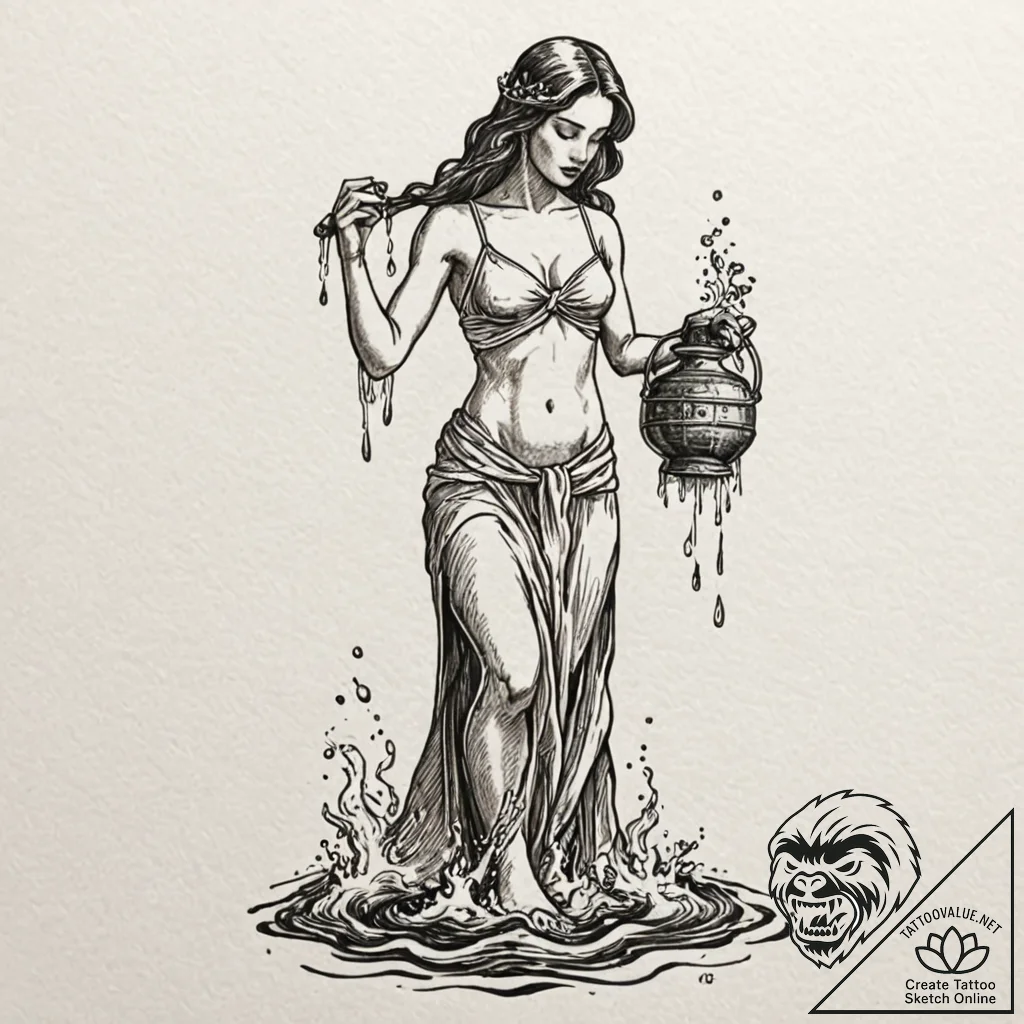 Tattoo sketch aquarius's water-bearer, a myth... - tattoo sketch (№1752658720_0, 16.07.2025 09:38) — tattoovalue.net