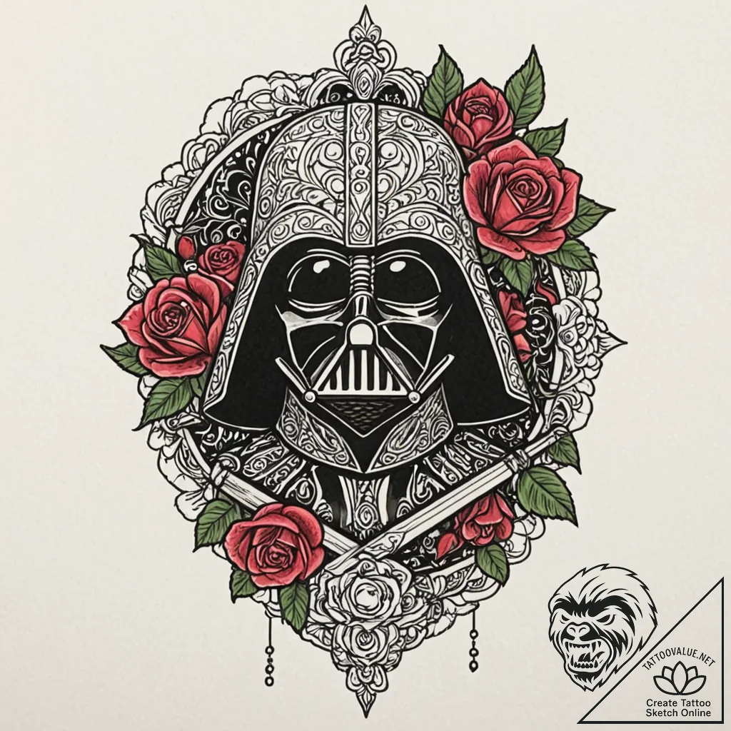 Chicano style tattoo sketch of darth vader's... - tattoo sketch (№1752659202_0, 16.07.2025 09:46) — tattoovalue.net