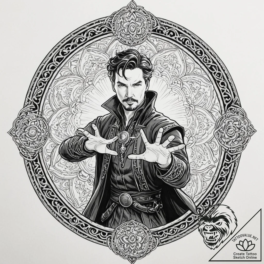 A neo-traditional portrait of doctor strange,... - tattoo sketch (№1752659283_0, 16.07.2025 09:48) — tattoovalue.net
