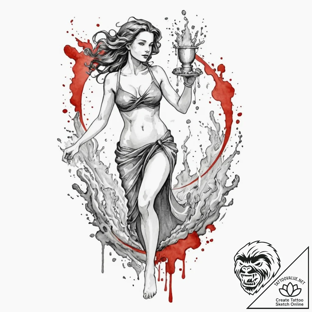 Tattoo sketch aquarius's water-bearer, a clea... - tattoo sketch (№1752659599_0, 16.07.2025 09:53) — tattoovalue.net