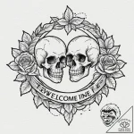A linework tattoo of the phrase “welcome! eve… – tattoo sketch (№1752660145_0, 16.07.2025 10:02) — tattoovalue.net
