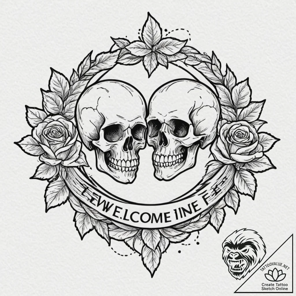 A linework tattoo of the phrase "welcome! eve... - tattoo sketch (№1752660145_0, 16.07.2025 10:02) — tattoovalue.net