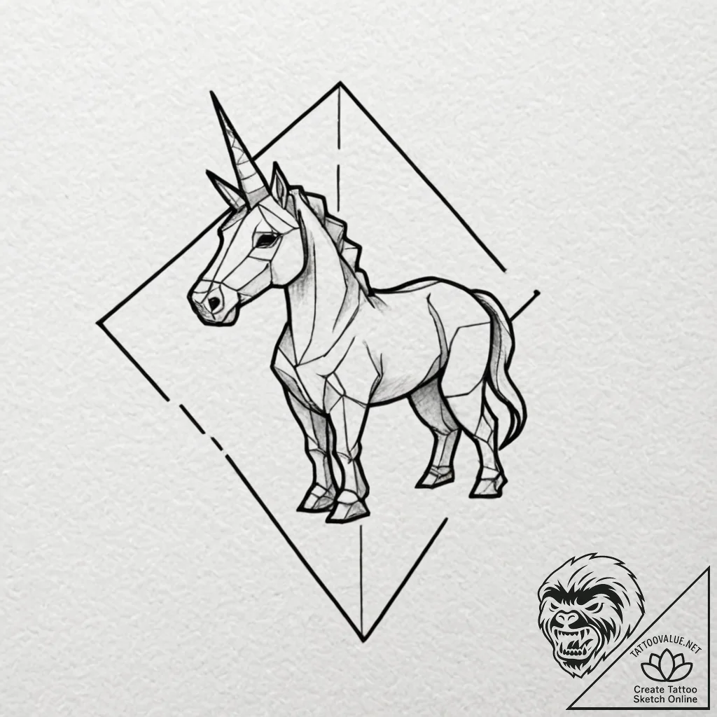 Linework tattoo design of the origami unicorn... - tattoo sketch (№1752660379_0, 16.07.2025 10:06) — tattoovalue.net