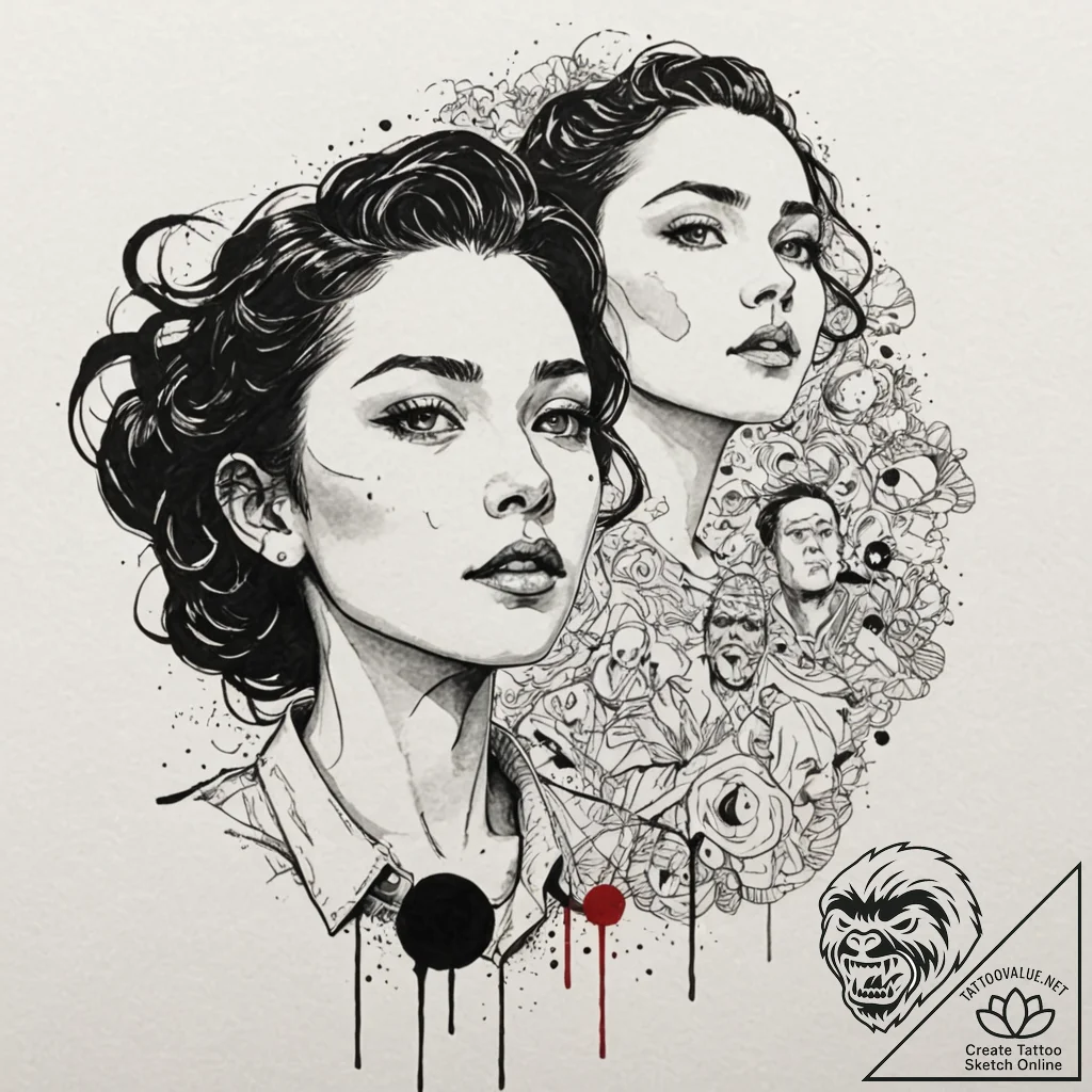 A graphic novel portrait of the main characte... - tattoo sketch (№1752660926_0, 16.07.2025 10:15) — tattoovalue.net