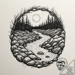Tattoo design a flowing river carving its way… – tattoo sketch (№1752661479_0, 16.07.2025 10:24) — tattoovalue.net