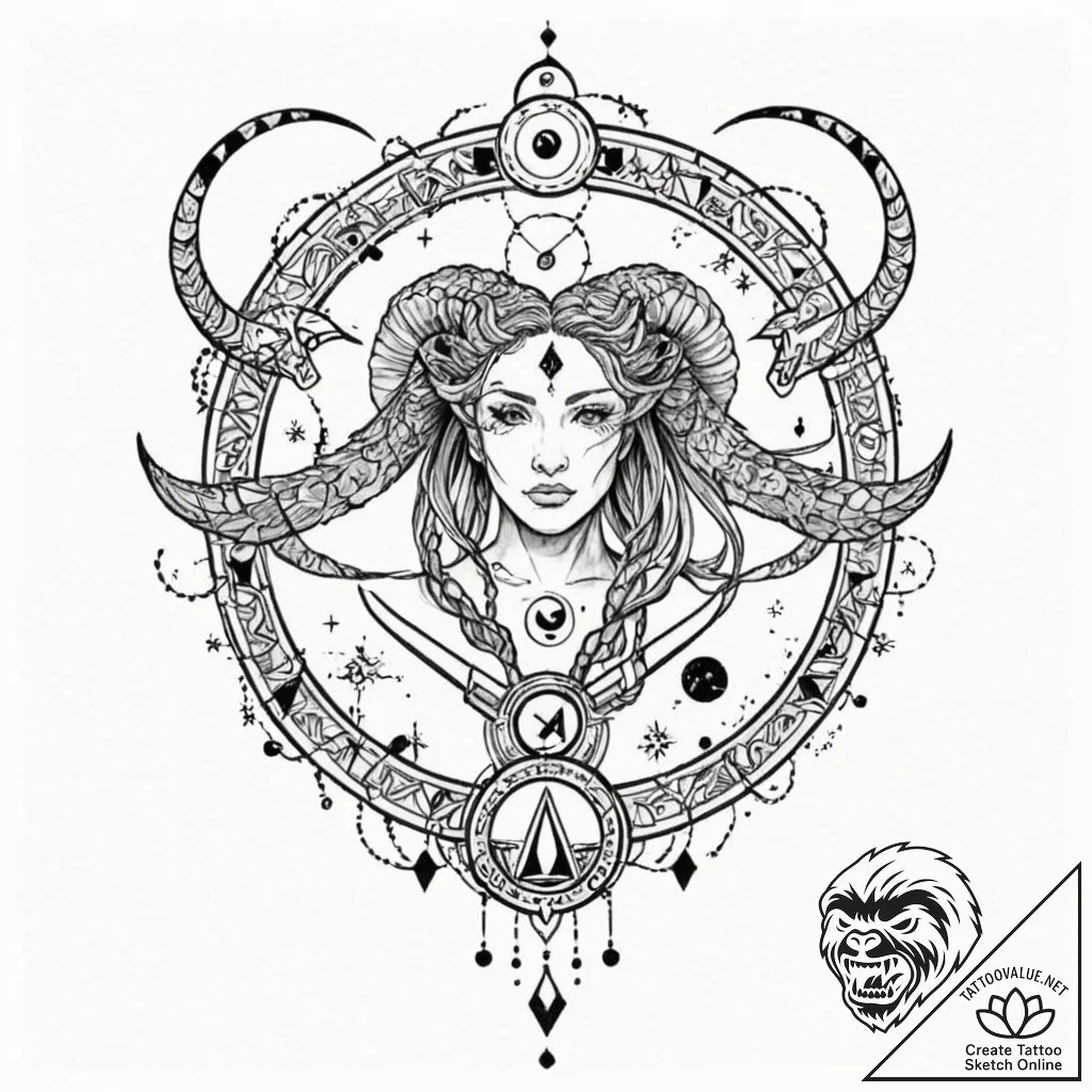 Tattoo design a zodiac symbol with a subtle '... - tattoo sketch (№1752661867_0, 16.07.2025 10:31) — tattoovalue.net